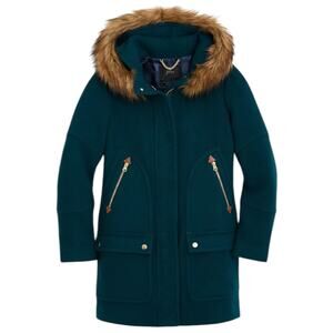J. Crew Chateau Parka Coat Stadium Cloth Wool Midnight Green Size 4